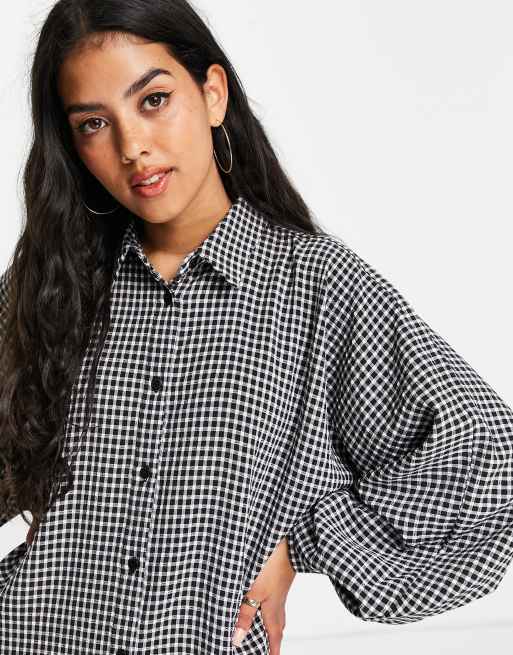 ASOS DESIGN - Vestito camicia corto con maniche ad ali di pipistrello a quadretti, 4 di 4