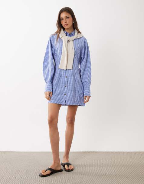 ASOS DESIGN - Vestito camicia corto con vita stretta a quadretti blu navy - view 1