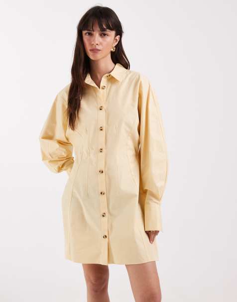 ASOS DESIGN - Vestito camicia corto con vita stretta color latticello - view 1