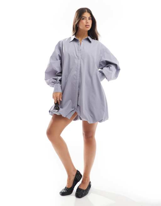 ASOS DESIGN - Vestito camicia corto grigio abito con fondo a palloncino