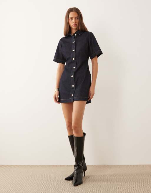 ASOS DESIGN - Vestito camicia corto in denim indaco, 3 di 4