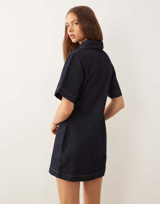 ASOS DESIGN - Vestito camicia corto in denim indaco, 4 di 4