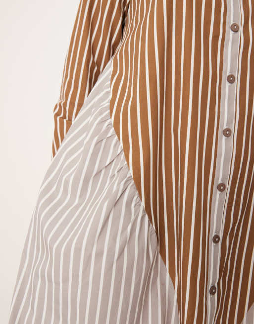 ASOS DESIGN - Vestito camicia corto in popeline con stampa a righe e cuciture oblique, 2 di 4