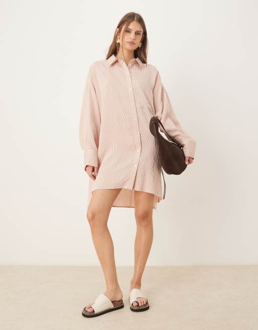 ASOS DESIGN - Vestito camicia corto oversize in popeline a righe in coordinato