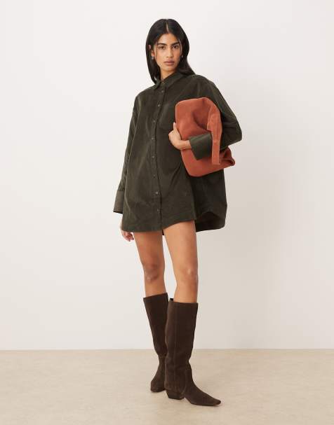 ASOS DESIGN - Vestito camicia corto oversize squadrato verde scuro - view 1