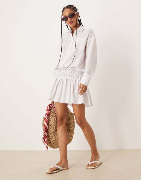 ASOS DESIGN - Vestito camicia corto sblusato bianco con vita scesa - view 1