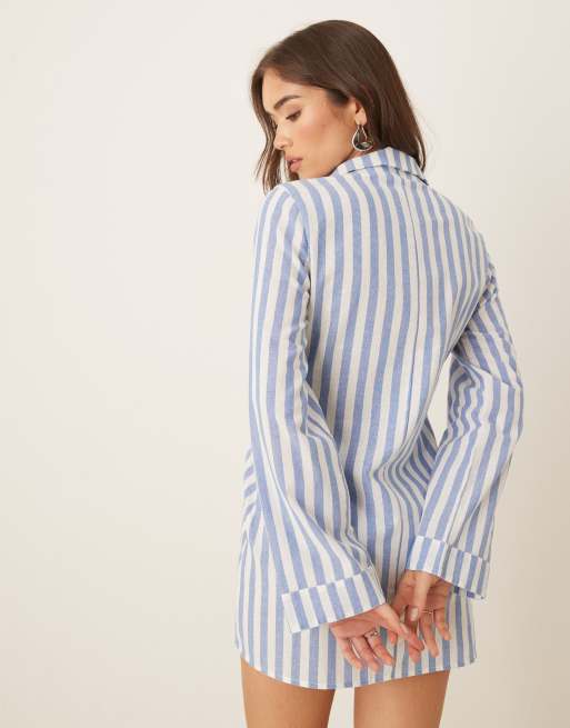 ASOS DESIGN - Vestito camicia da spiaggia allacciato davanti a righe blu