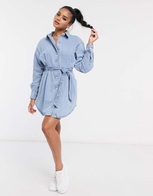 ASOS DESIGN Vestito camicia di jeans con cintura lavaggio blu