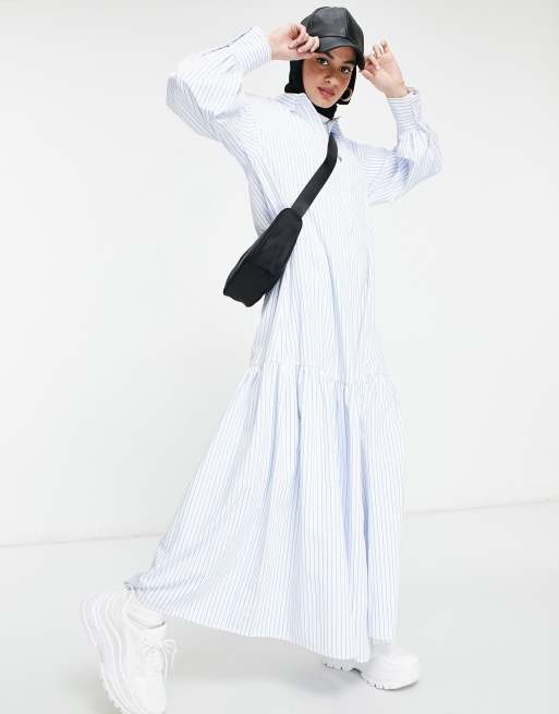 ASOS DESIGN - Vestito camicia lungo a righe con peplo