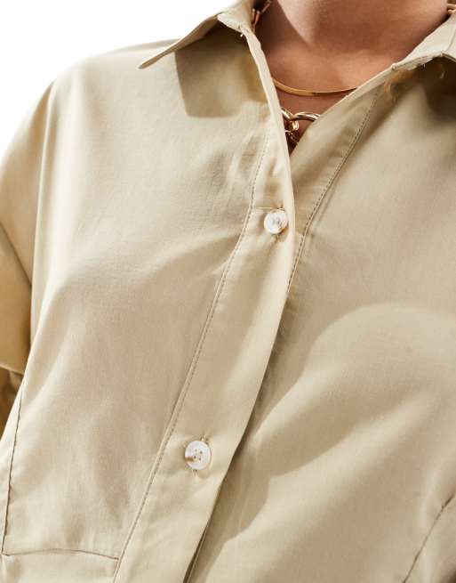ASOS DESIGN - Vestito camicia lungo oversize cammello con doppia cucitura in vita, 4 di 4