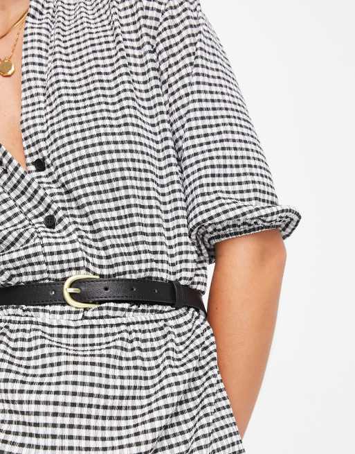 ASOS DESIGN - Vestito camicia midi a maniche corte con cintura bianco e nero a quadri, 3 di 4