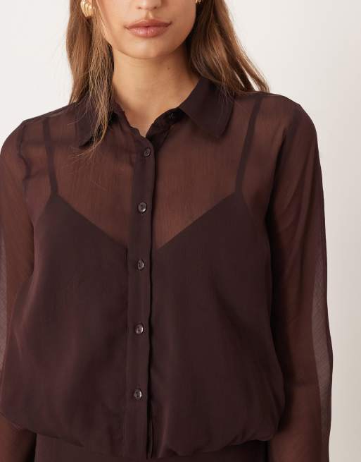 ASOS DESIGN - Vestito camicia midi color cioccolato trasparente, 2 di 4
