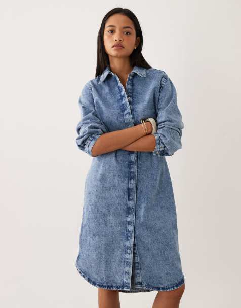 ASOS DESIGN - Vestito camicia midi in denim lavaggio acido - view 1