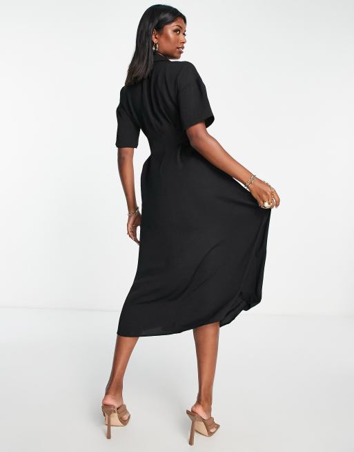 ASOS DESIGN - Vestito camicia midi nero con bottoni, 2 di 4