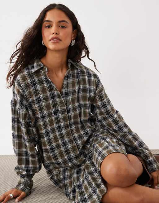 ASOS DESIGN vestito camicia mini con fondo a volant a quadri multicolore, 1 di 4