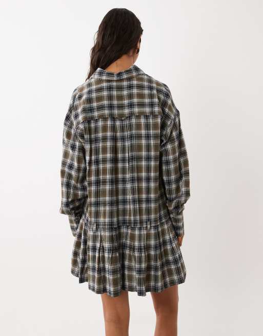 ASOS DESIGN vestito camicia mini con fondo a volant a quadri multicolore, 4 di 4