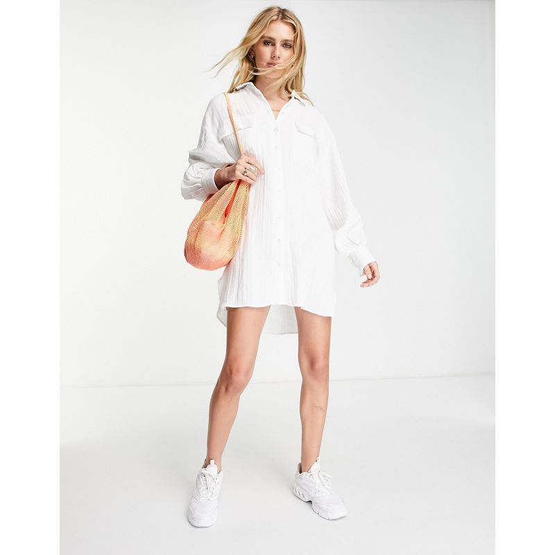 Donna Vestiti DESIGN - Vestito camicia oversize bianco in tessuto doppio