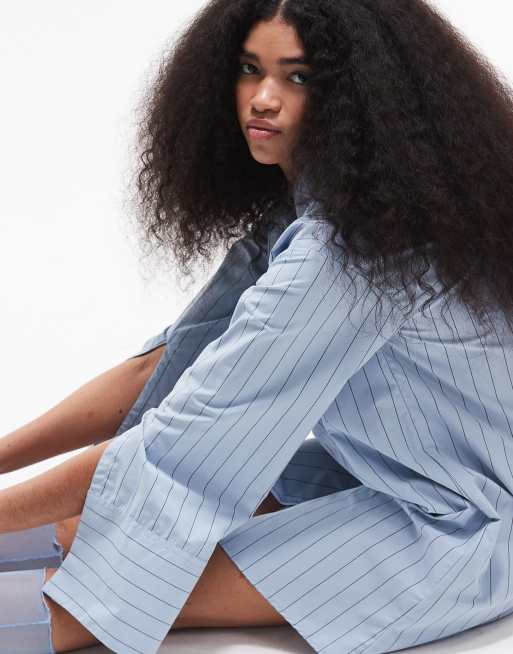 ASOS DESIGN - Vestito camicia oversize blu a righe con maniche a mantella, 3 di 5