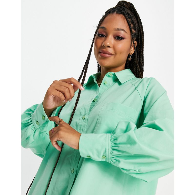 Donna Sdlkq DESIGN - Vestito camicia stile boyfriend oversize corto verde acceso