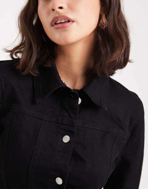 ASOS DESIGN - Vestito chemisier corto in denim con orlo svasato nero, 2 di 4