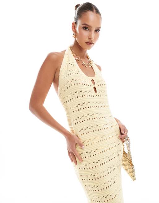 ASOS DESIGN - Vestito con spalline sottili allacciato al collo giallo, 3 di 4