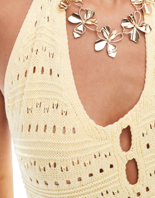 ASOS DESIGN - Vestito con spalline sottili allacciato al collo giallo, 4 di 4