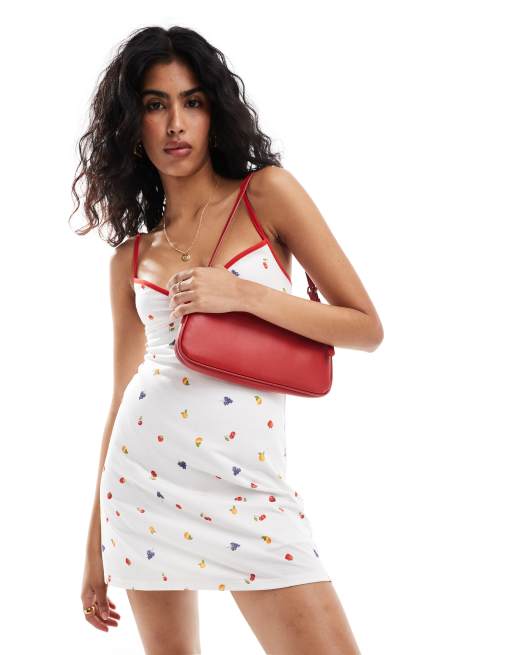 ASOS DESIGN - Vestito con spalline sottili bianco con stampa di frutta, 2 di 4
