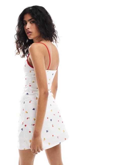 ASOS DESIGN - Vestito con spalline sottili bianco con stampa di frutta, 4 di 4