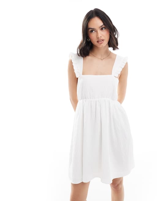 ASOS DESIGN - Vestito con spalline sottili con volant color avorio con scollo squadrato