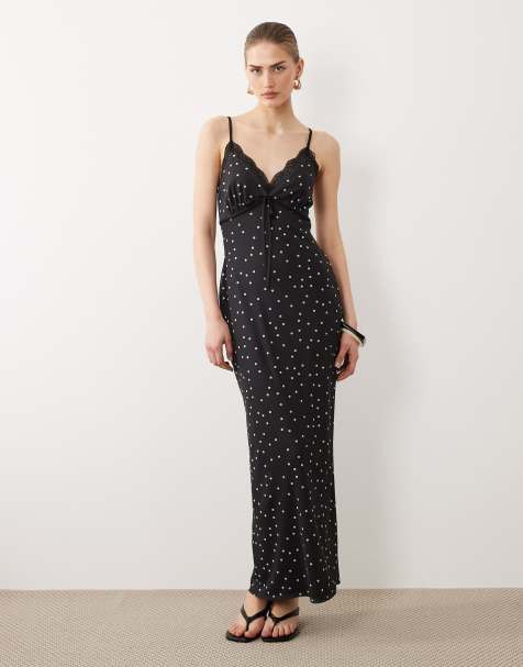 ASOS DESIGN - Vestito con spalline sottili in rete a pois con dettagli in pizzo - view 1