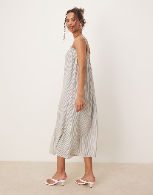 ASOS DESIGN - Vestito con spalline sottili lungo a trapezio color avorio a righe, 4 di 4