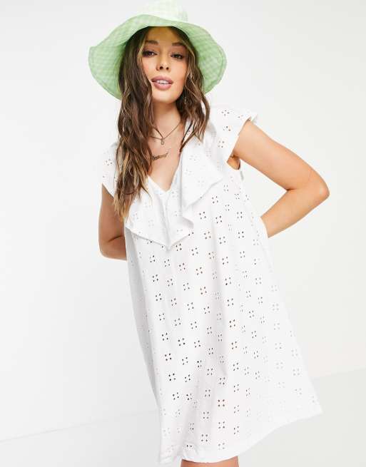 ASOS DESIGN - Vestito con strato superiore in pizzo bianco e scollo a V