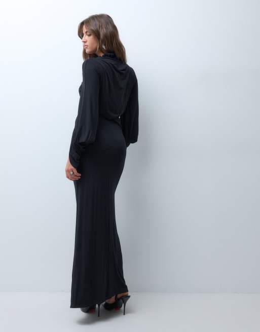 ASOS DESIGN vestito coprente con maniche oversize e collo alto nero, 4 di 4