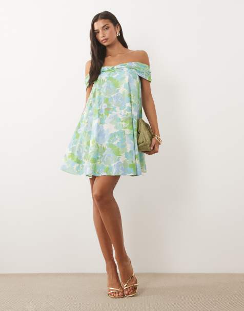 ASOS DESIGN - Vestito corto a fascia verde a fiori con spalle scoperte - view 1