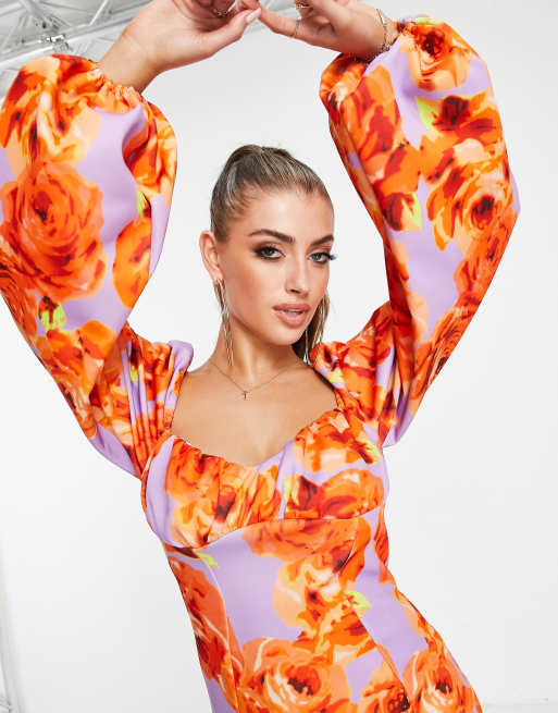 ASOS DESIGN Vestito corto a fiori con maniche a palloncino ASOS