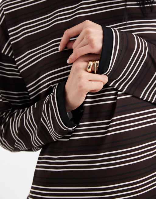 ASOS DESIGN - Vestito corto a maniche lunghe a doppio strato color cioccolato a righe, 3 di 4