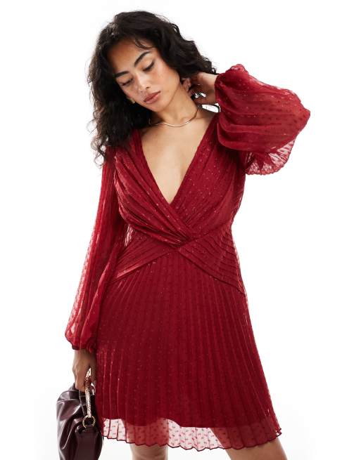 ASOS DESIGN - Vestito corto a maniche lunghe rosso mora