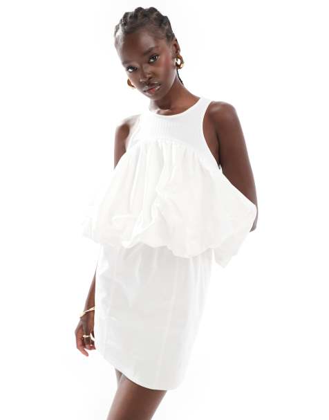 ASOS DESIGN - Vestito corto a palloncino in cotone a coste con scollo a vogatore - view 1