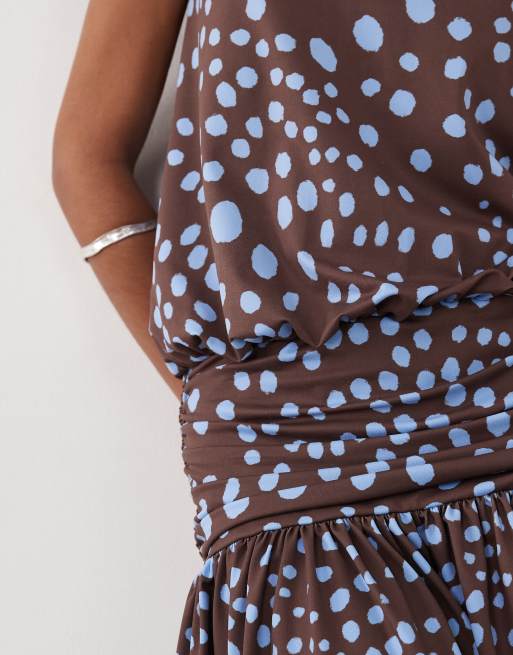 ASOS DESIGN - Vestito corto a pois con allacciatura al collo e gonna a ruota, 3 di 4