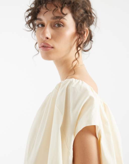 ASOS DESIGN - Vestito corto a sbuffo color osso, 3 di 4