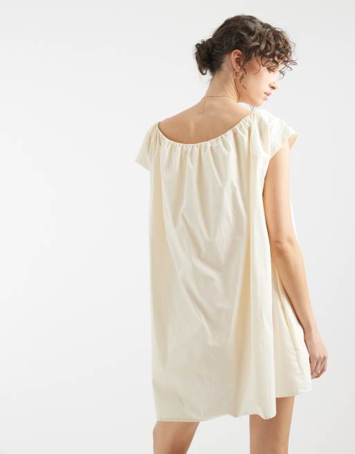 ASOS DESIGN - Vestito corto a sbuffo color osso, 4 di 4