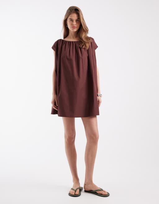 ASOS DESIGN - Vestito corto a sbuffo color ruggine