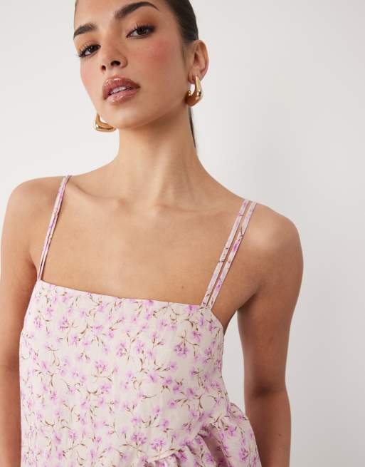 ASOS DESIGN - Vestito corto a trapezio in chiffon rosa a fiori, 3 di 4