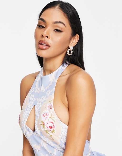 ASOS DESIGN - Vestito corto a tulipano aperto dietro con stampa regale pastello, 4 di 4