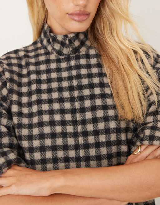 ASOS DESIGN - Vestito corto accollato a maniche corte con vita scesa a quadri monocromatici, 3 di 4