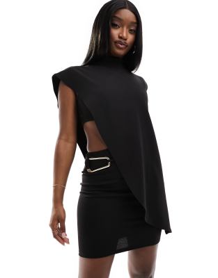 Tunica Top Cropped Asimmetrico Nero CREARE &ndash; Taglia L/XL, Cotone Jersey, Maniche 3/4