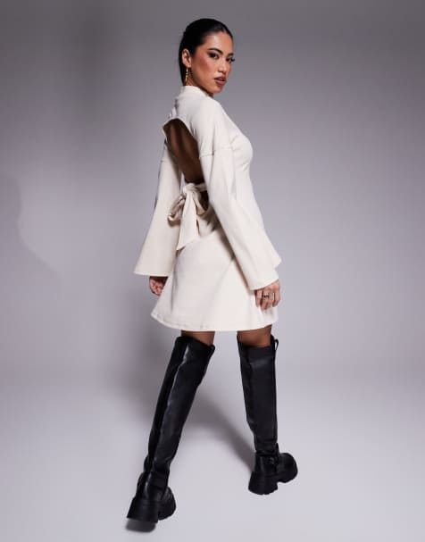 ASOS DESIGN - Vestito corto accollato color panna aperto e allacciato sulla schiena - view 1