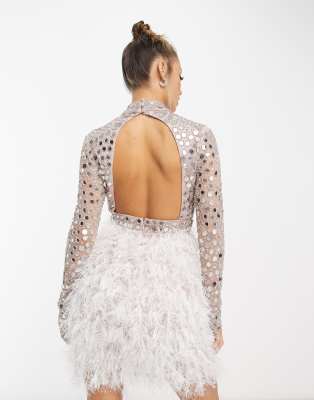 ASOS DESIGN Vestito corto accollato con paillettes e piume