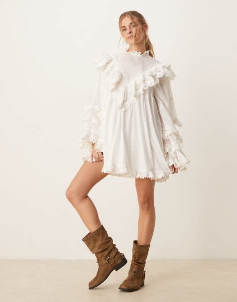 ASOS DESIGN - Vestito corto accollato con volant bianco - view 1