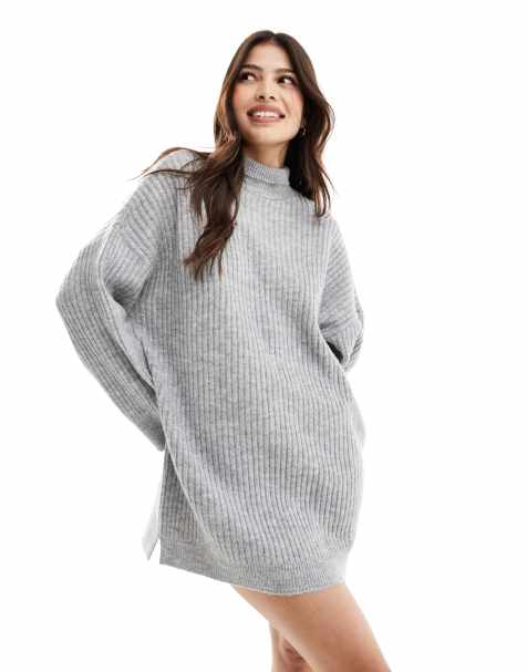 ASOS DESIGN - Vestito corto accollato grigio in maglia - view 1